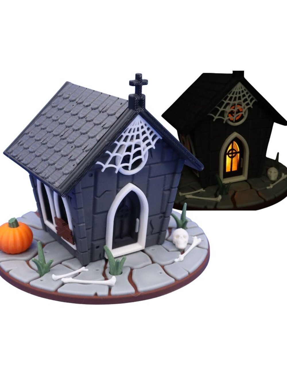 Haunted Mausoleum Fairy House Halloween Decor Battery Tea Light Holder